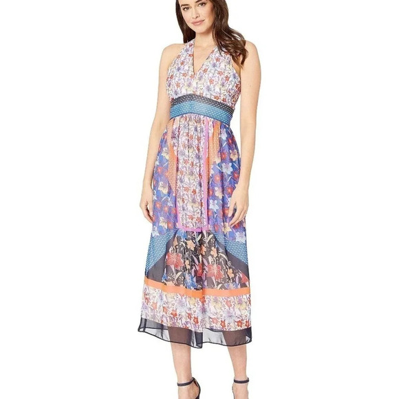 Maggy London Folk Fest Printed Chiffon Maxi Dress - Picture 1 of 12